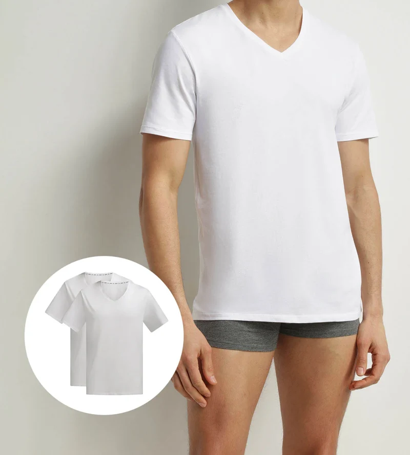 Lot de 2 t-shirts homme en coton bio Blanc à col V Dim Good