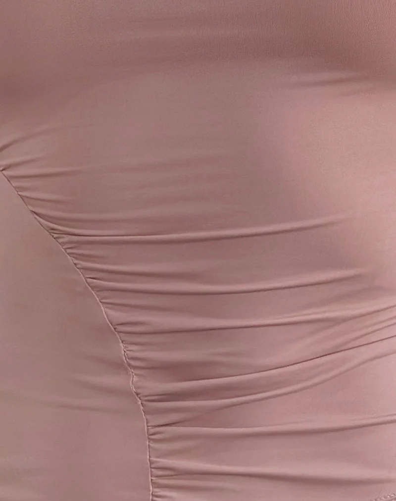 Top asymétrique froncé Lioba, rose poudré fluide