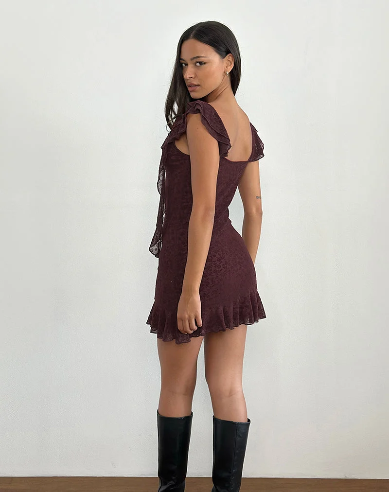 Mini robe Rolita, Ditsy Flock Burnt Maroon