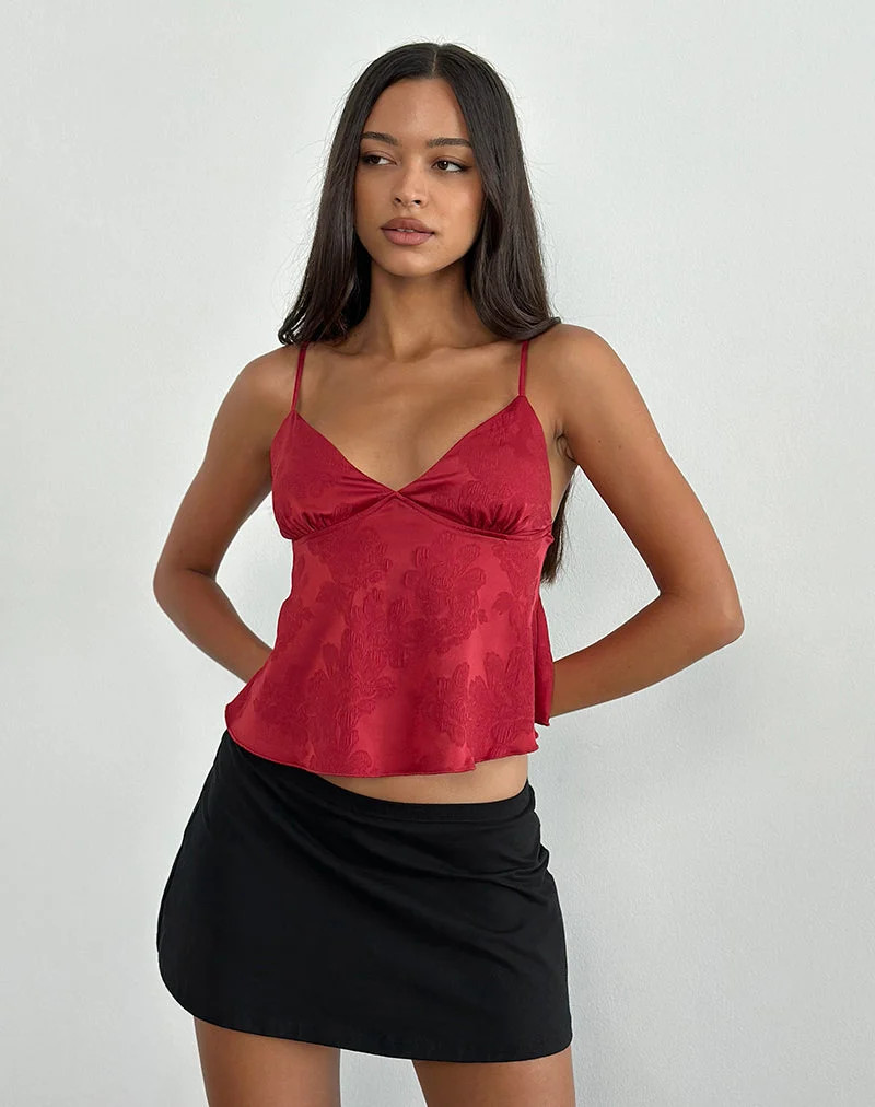 Top Marinda en jacquard de satin Bourgogne
