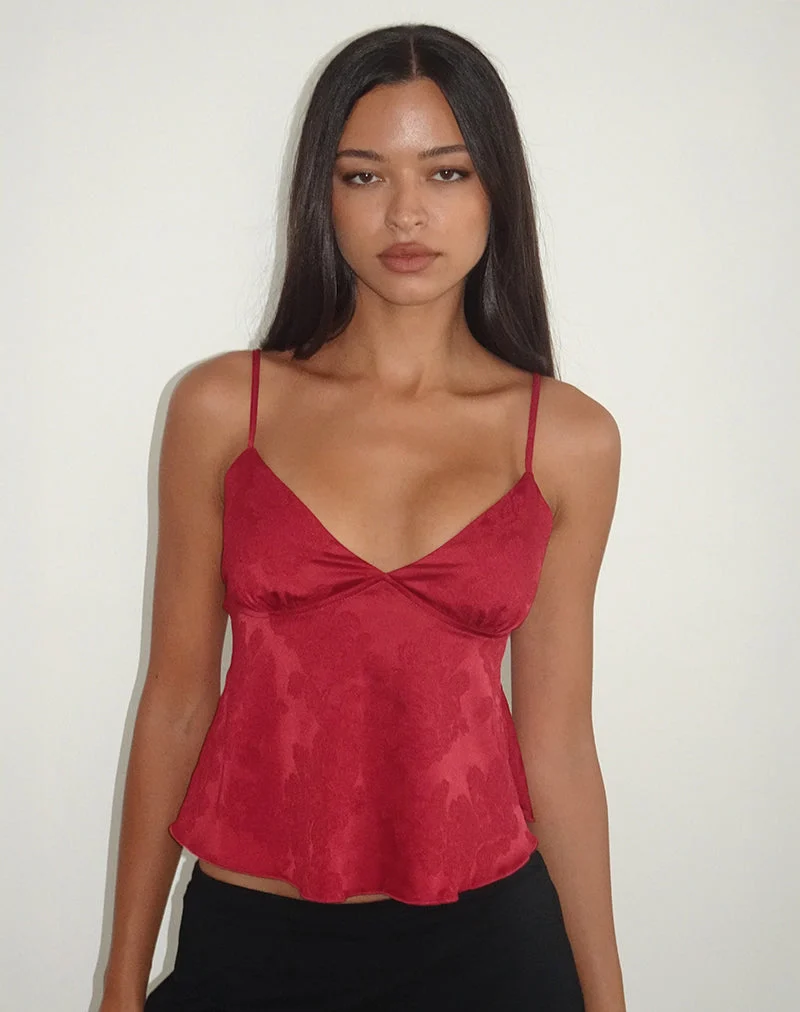 Top Marinda en jacquard de satin Bourgogne