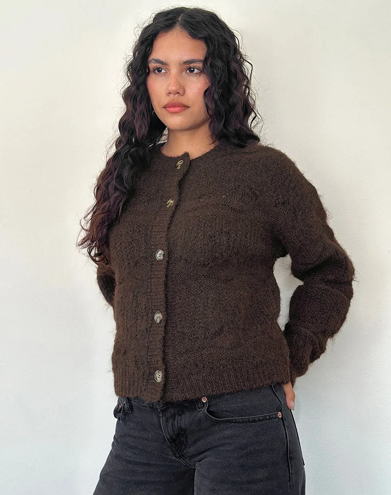 Caraco en tricot texturé Luciana, marron foncé