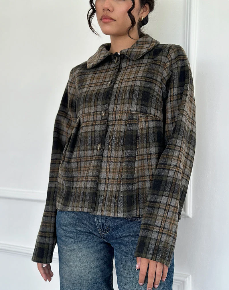 Kisaki Swing Coat in Check Yellow