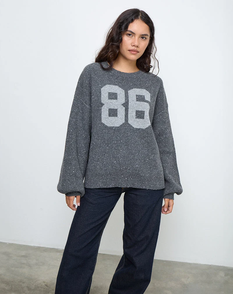 Pull Namari en tricot gris avec motif 86