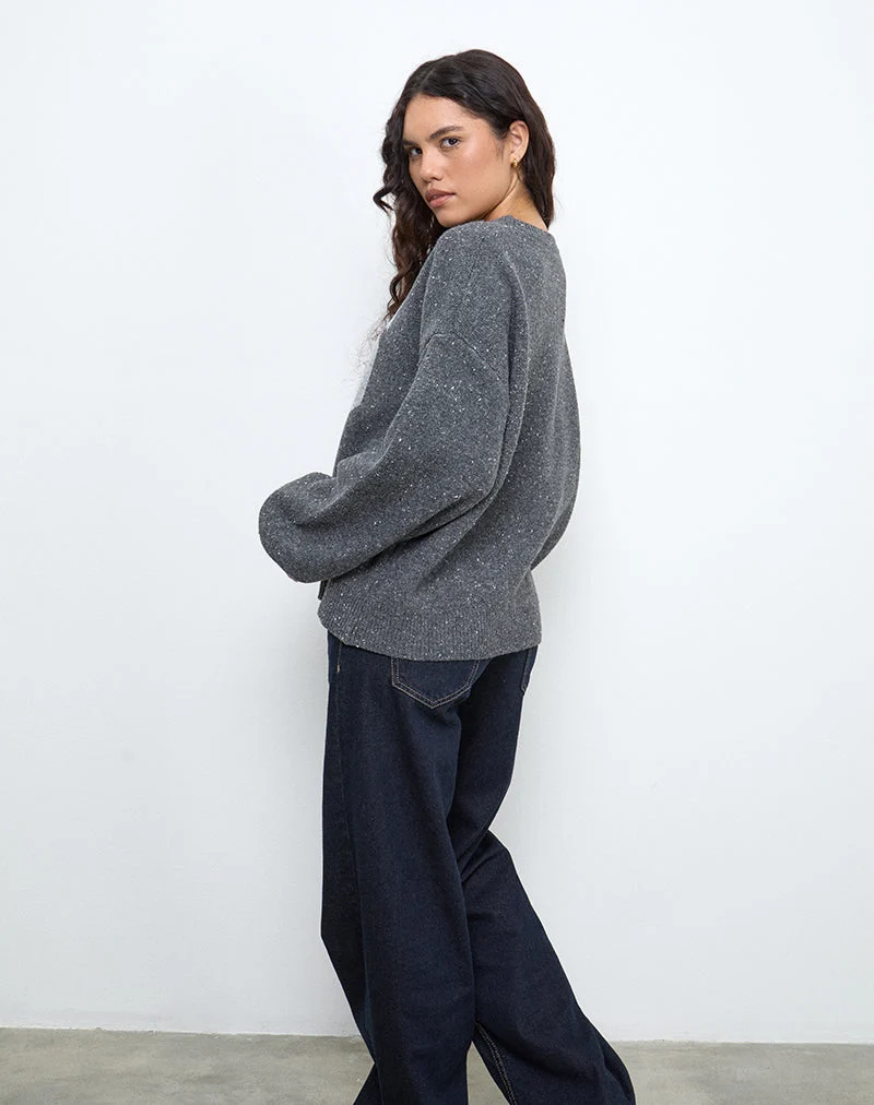 Pull Namari en tricot gris avec motif 86