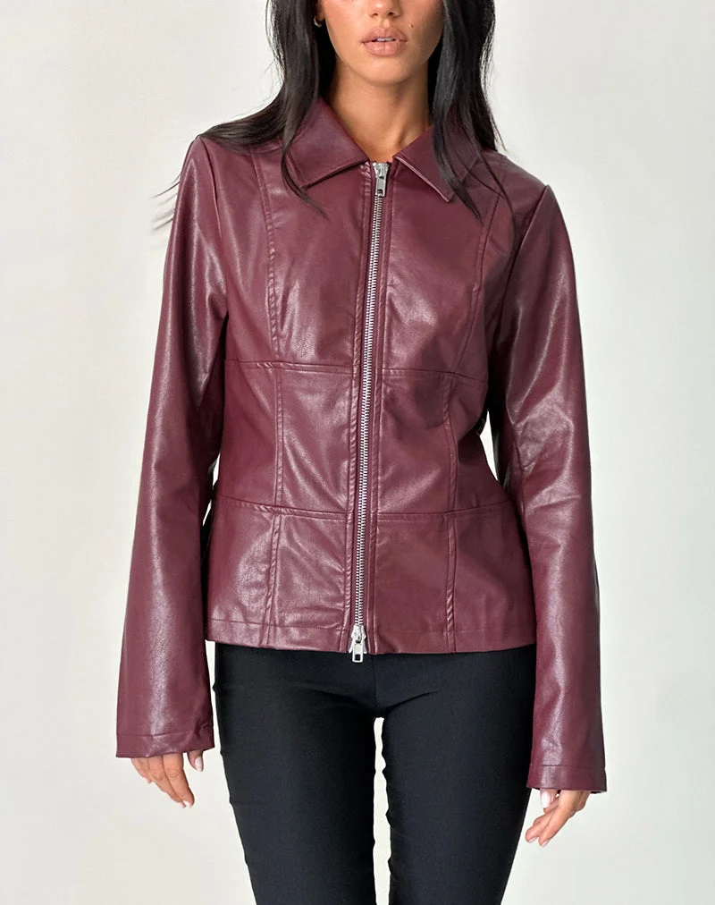Vincent Fitted Jacket en PU Burgundy