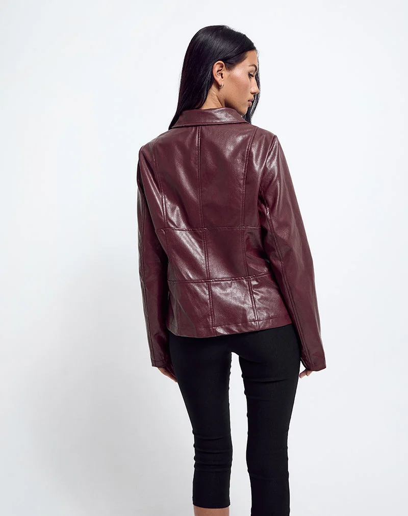 Vincent Fitted Jacket en PU Burgundy