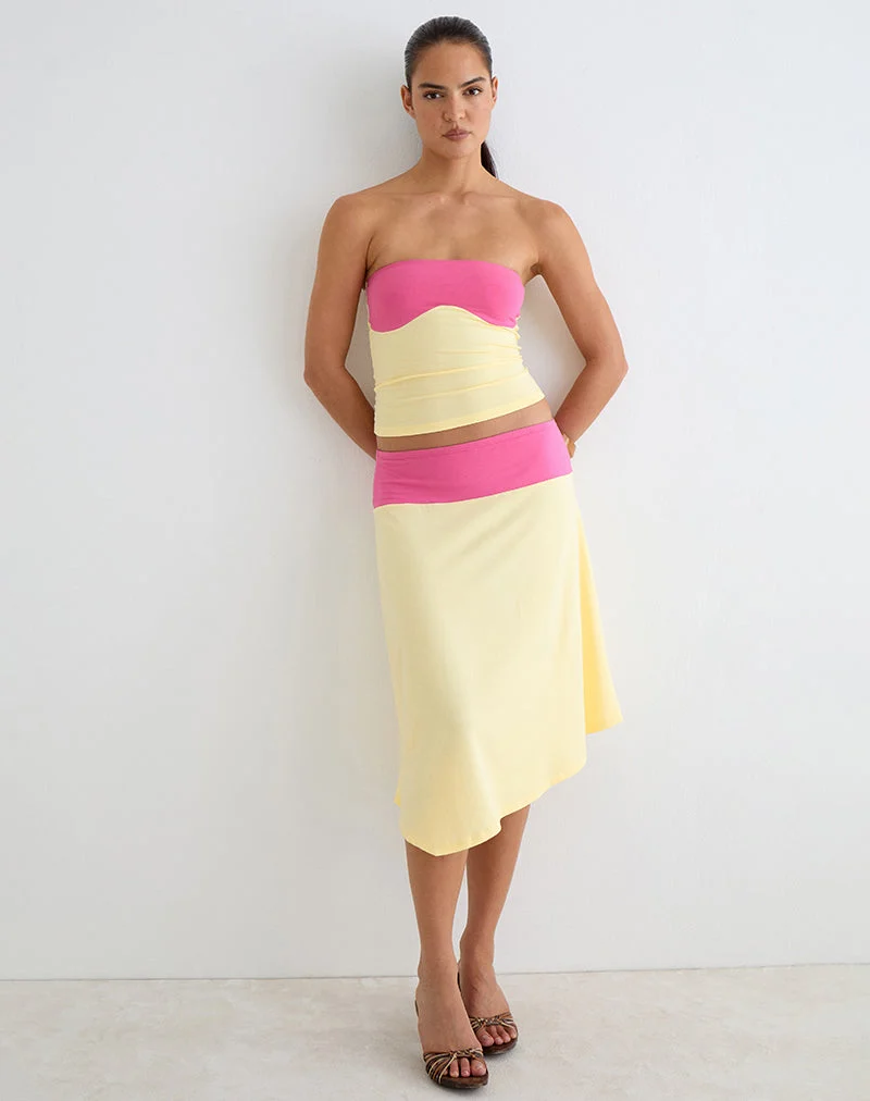 Haut « Liv » en jersey de rayonne, jaune citron et rose foncé