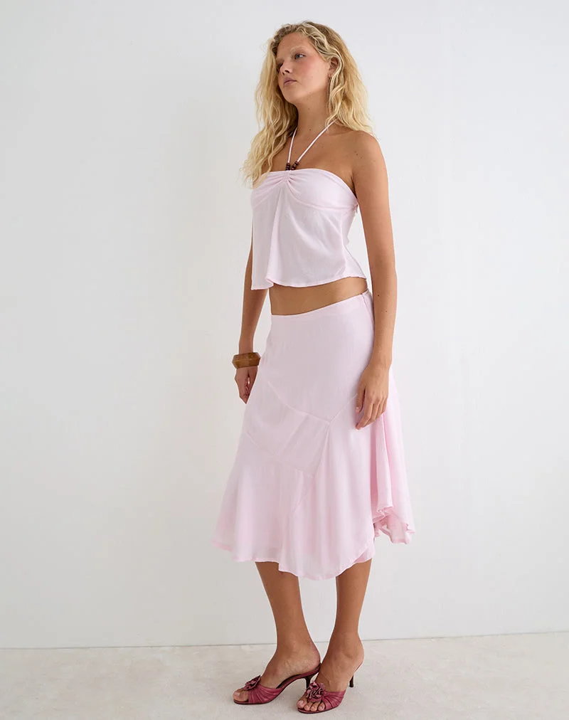 Haut « Grain Top » rose pâle froissé avec des perles