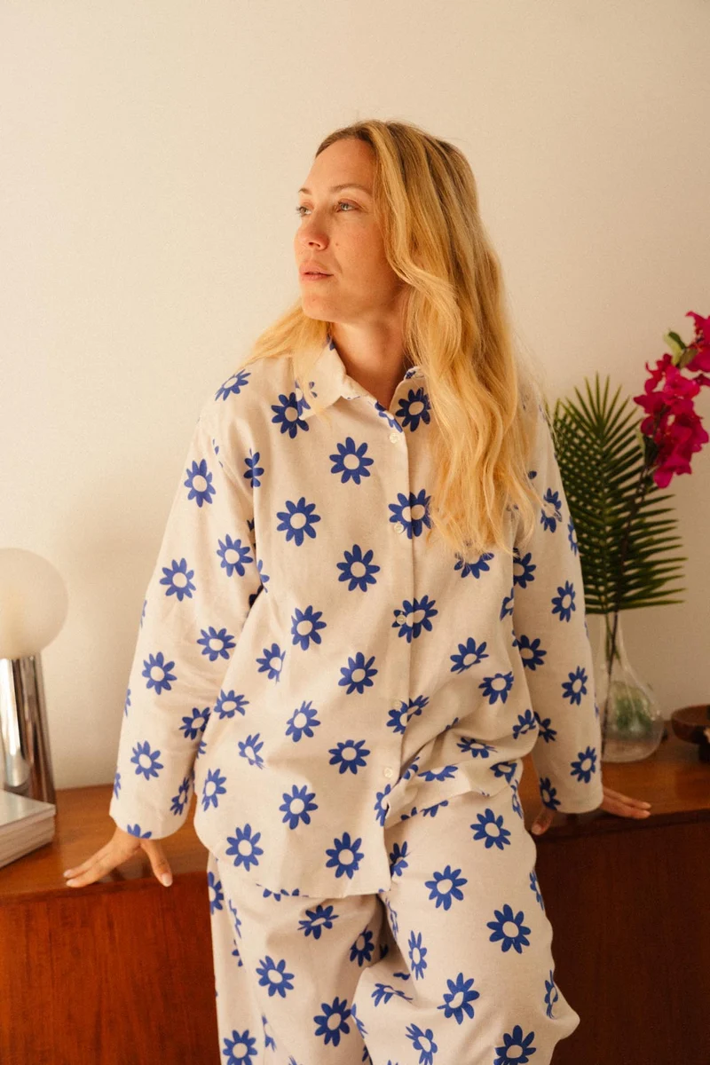 Pyjama Long Flanelle - Dahlia Bleu Klein