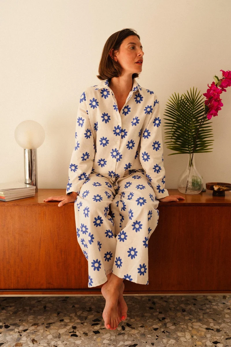 Pyjama Long Flanelle - Dahlia Bleu Klein