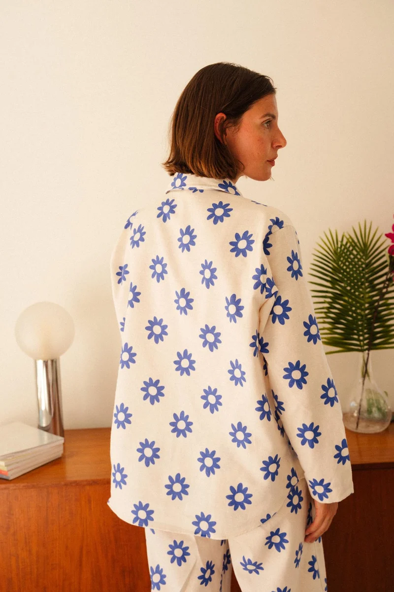 Pyjama Long Flanelle - Dahlia Bleu Klein