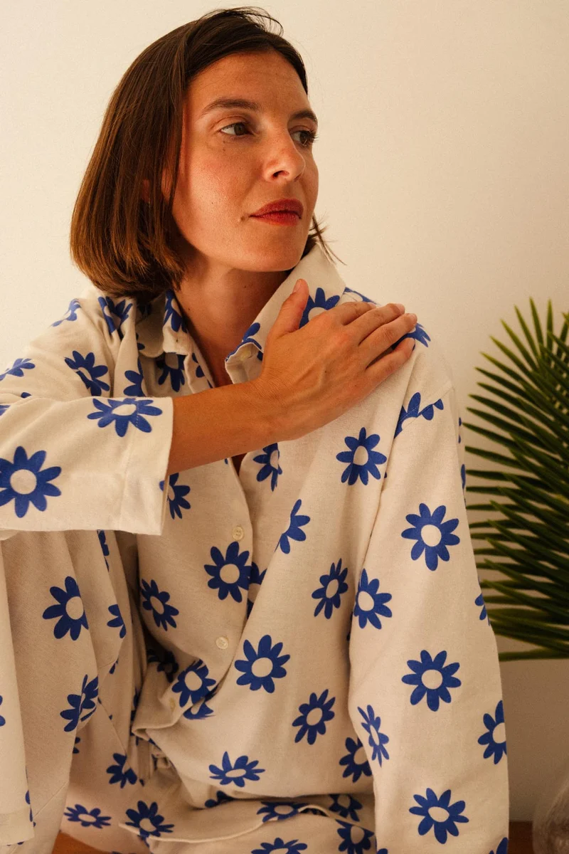 Pyjama Long Flanelle - Dahlia Bleu Klein