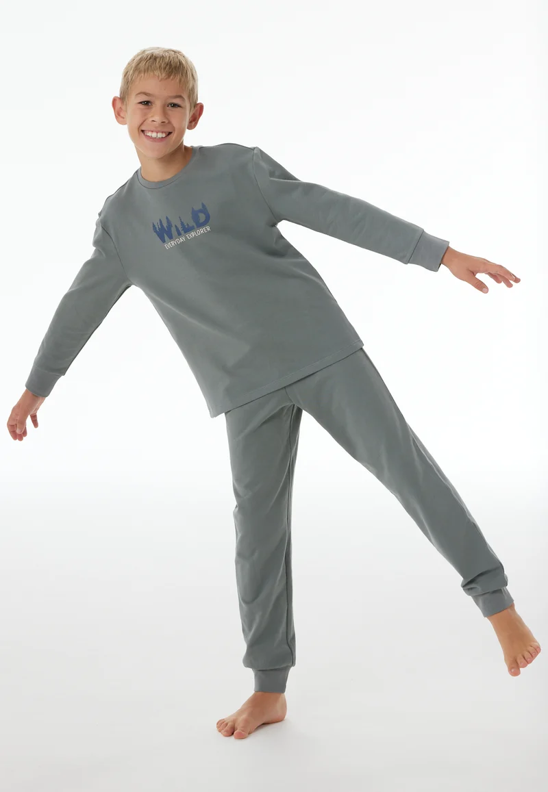 Schlafanzug mit Bündchen Grau - Nightwear