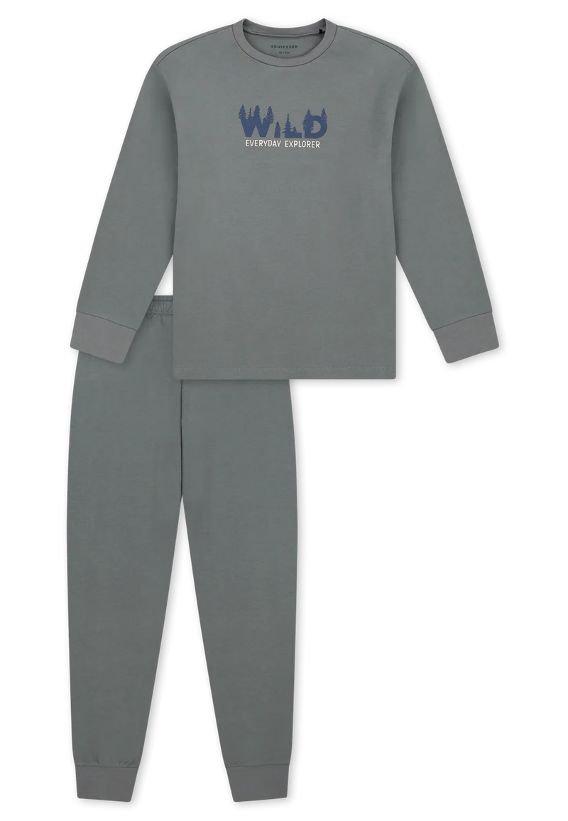 Schlafanzug mit Bündchen Grau - Nightwear