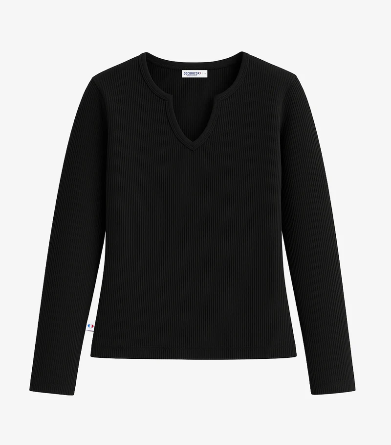 Haut Maille Côtelée Femme Noir - Intemporel