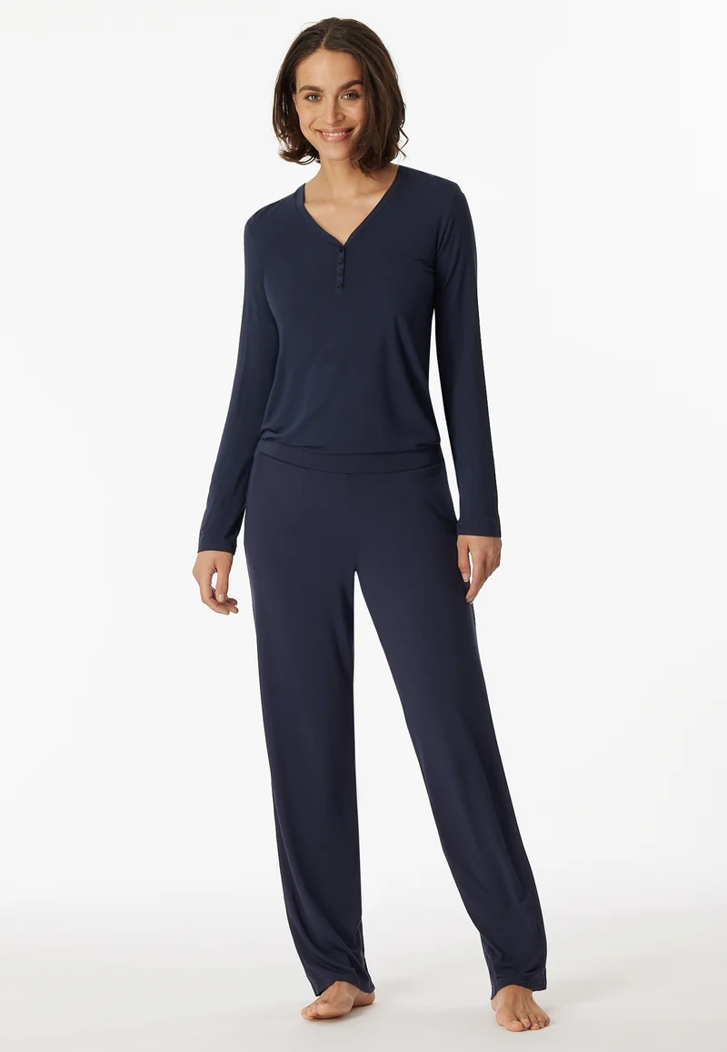 Shirt V-Ausschnitt mit Knopfleiste Dunkelblau - Mix+Relax