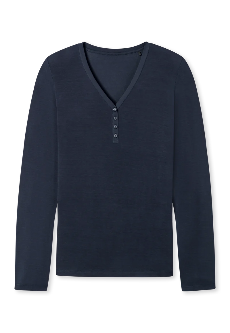 Shirt V-Ausschnitt mit Knopfleiste Dunkelblau - Mix+Relax