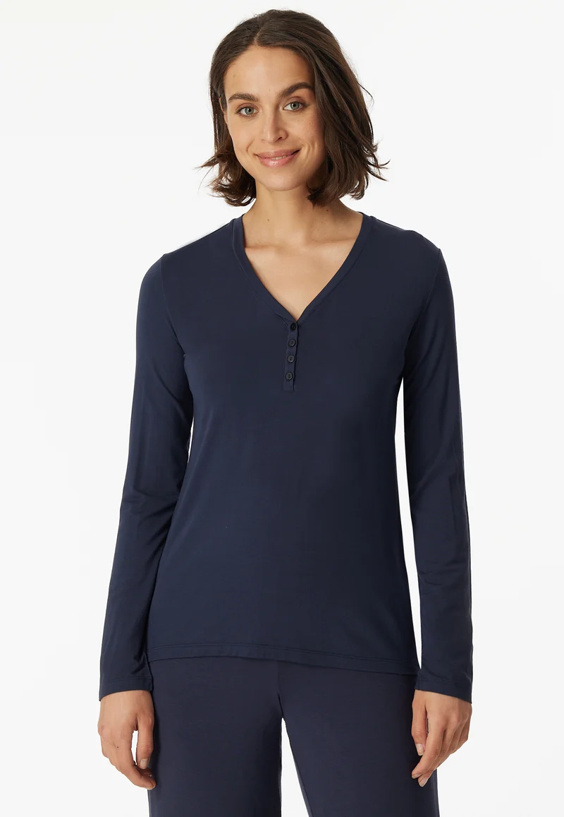 Shirt V-Ausschnitt mit Knopfleiste Dunkelblau - Mix+Relax