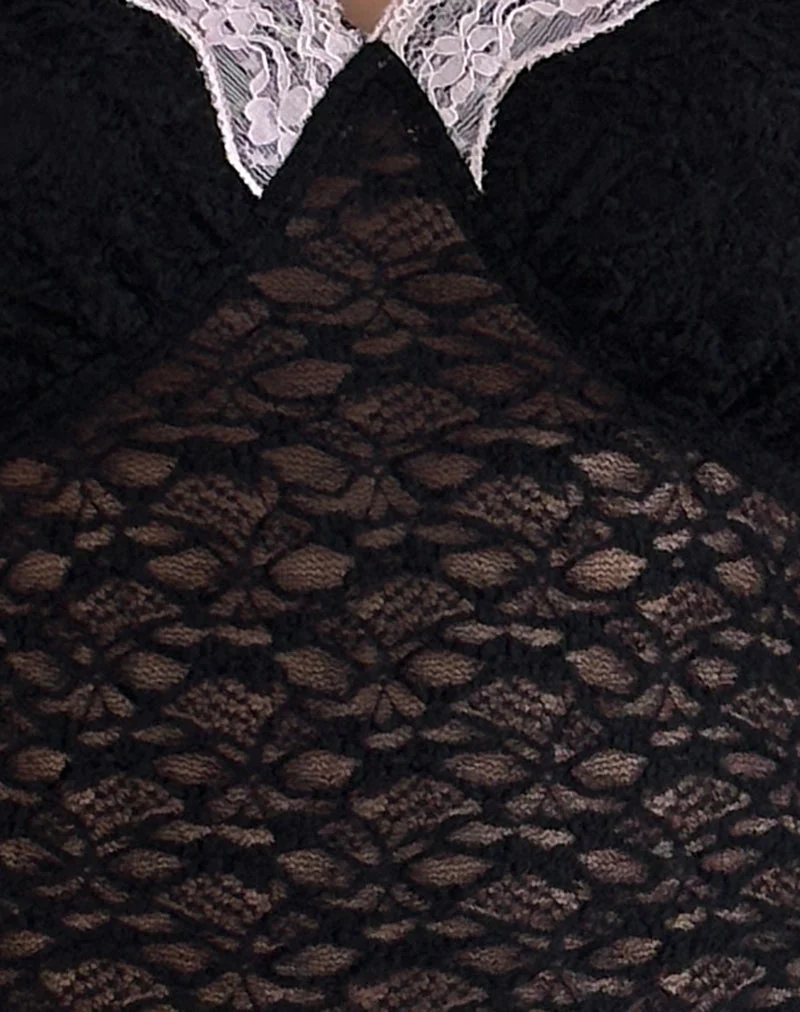 Chantal Lace Top in Black with Pink Trim
