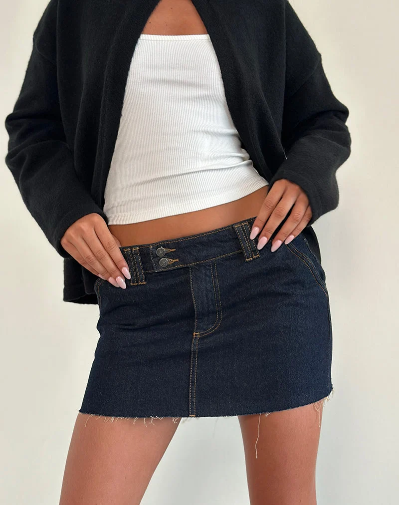 Jupe en micro denim rigide, indigo