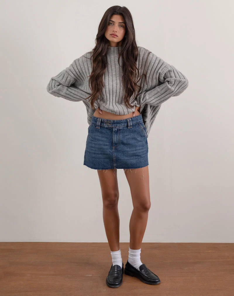 Jupe en micro denim rigide, bleu patrimoine