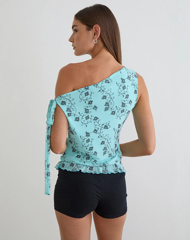 Haut à épaules dénudées Nani, couleur « Winding Ivy Blue »