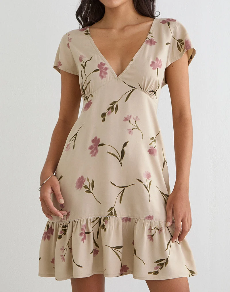 Mini-robe Visoca « Bloom Leafy » couleur taupe