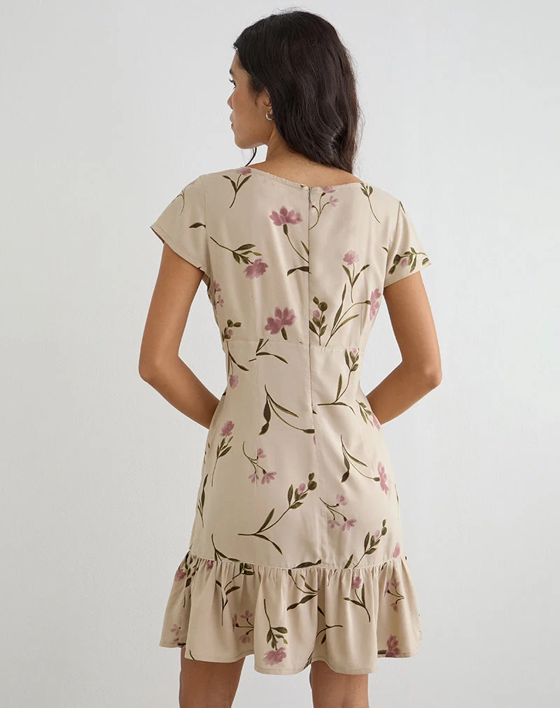 Mini-robe Visoca « Bloom Leafy » couleur taupe