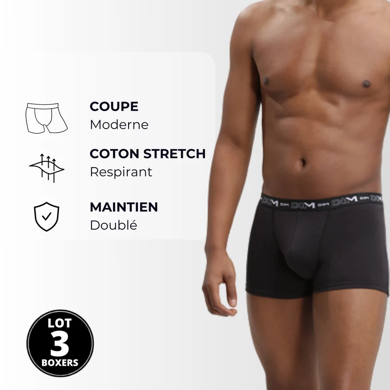 Lot de 3 boxers noir Homme en coton stretch