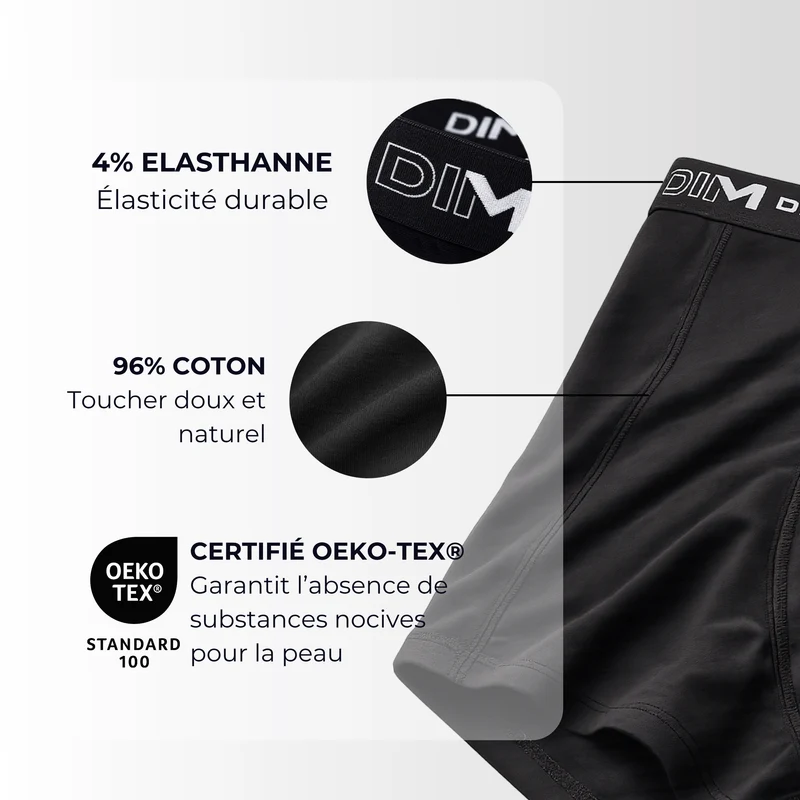 Lot de 3 boxers noir Homme en coton stretch