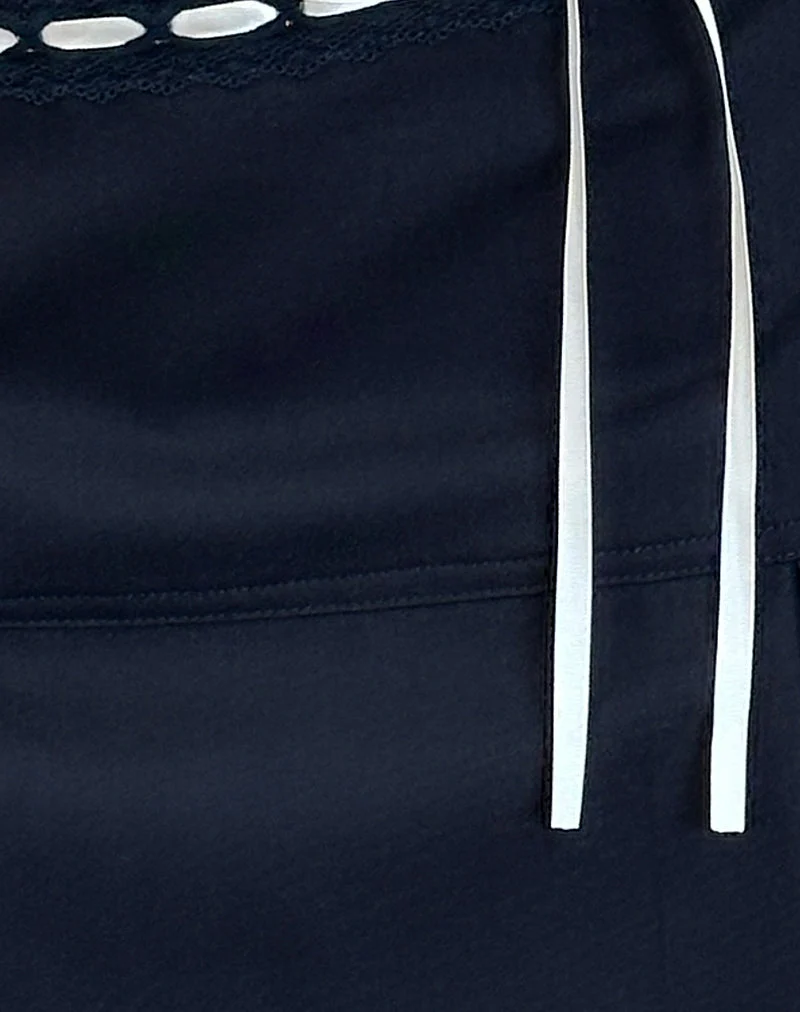 Jupe-culotte Idalis en bleu marine avec bordure blanche