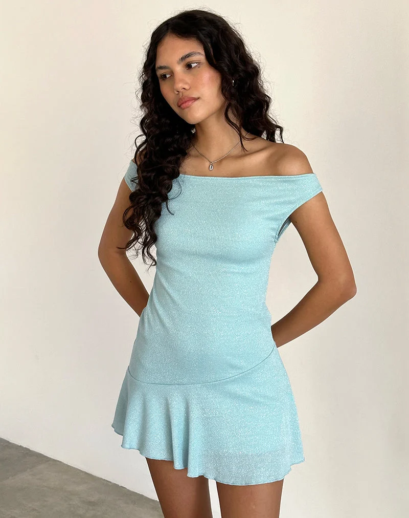 Mini robe Cynthia en côtes chatoyantes bleu clair