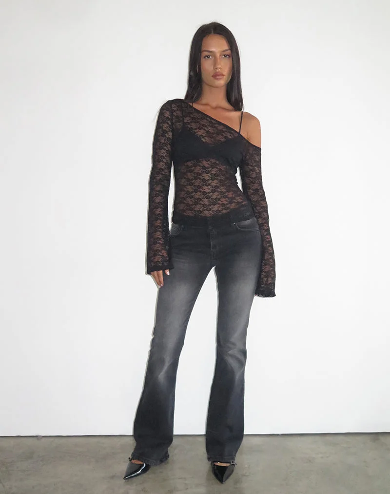 Lerina Unlined Asymmetric Top in Lace Black (Top asymétrique non doublé en dentelle)