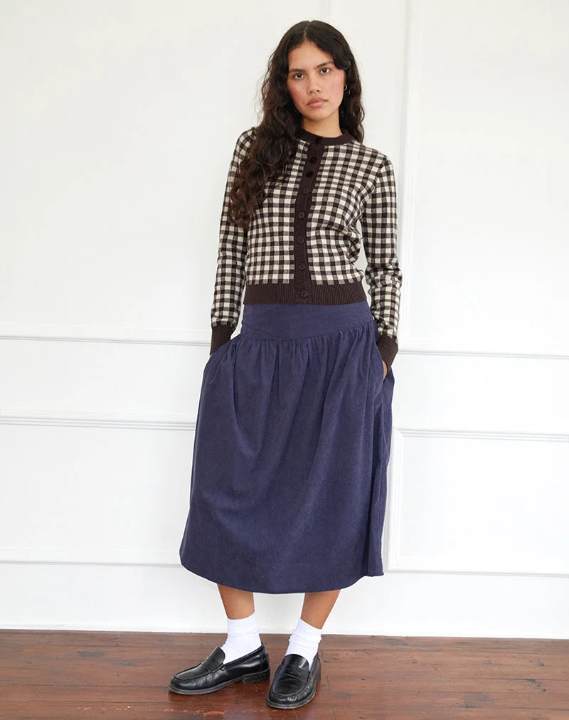 Jupe midi Kiranila, Baby Cord Ink Blue
