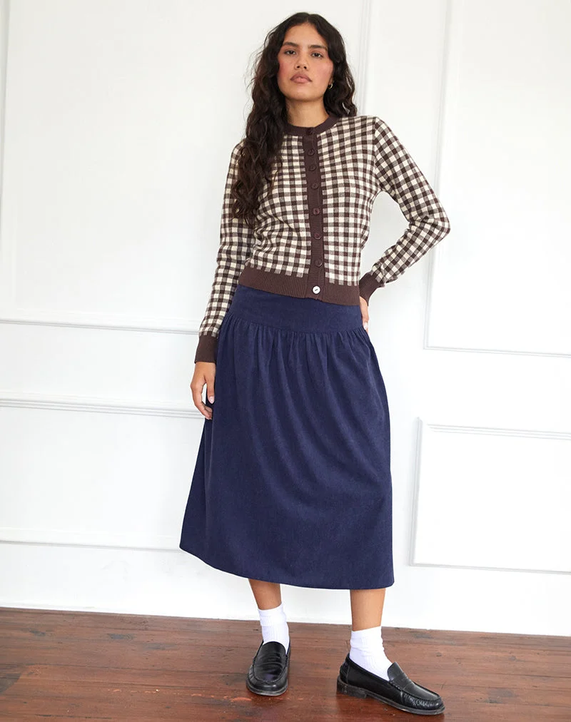 Jupe midi Kiranila, Baby Cord Ink Blue