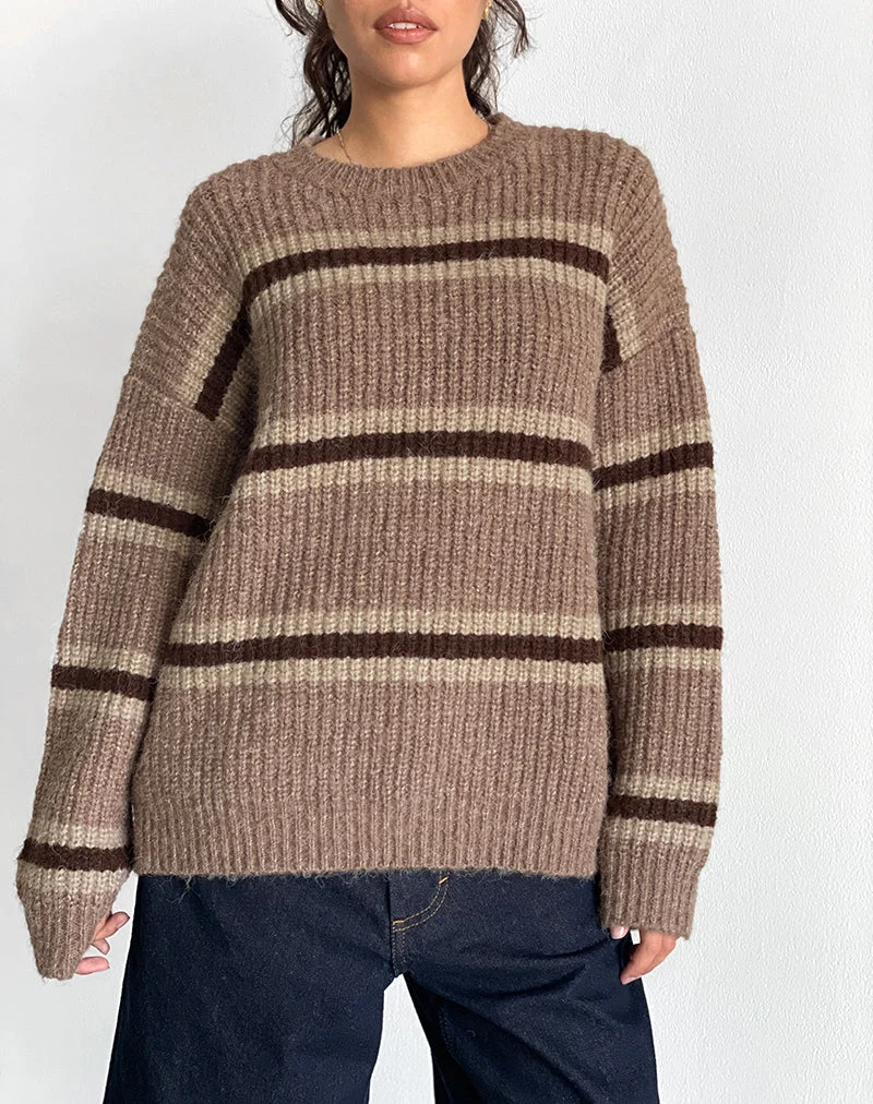 Lunet Jumper tricoté à rayures marron ton sur ton