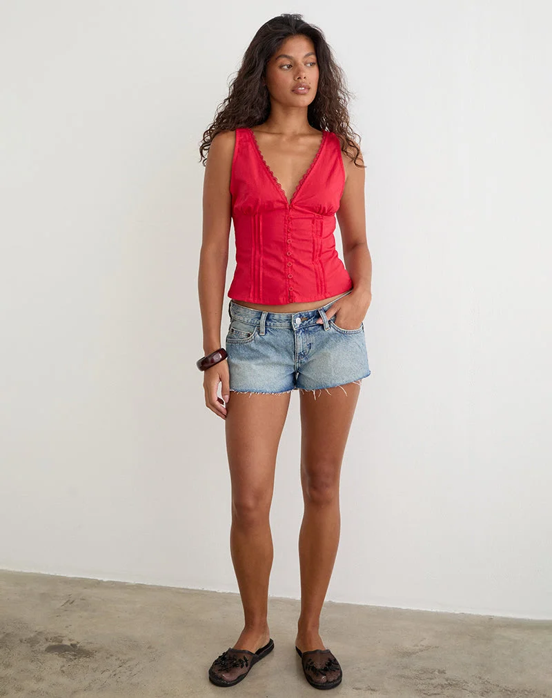 Haut corset à col en V Lasily en popeline rouge écarlate