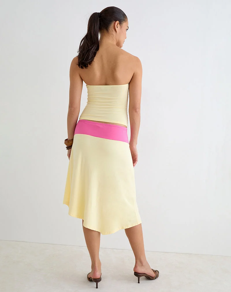 Jupe midi Soli en jersey de rayonne, jaune citron et rose foncé