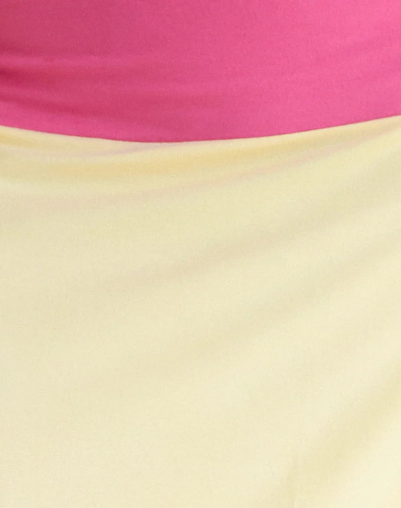 Jupe midi Soli en jersey de rayonne, jaune citron et rose foncé