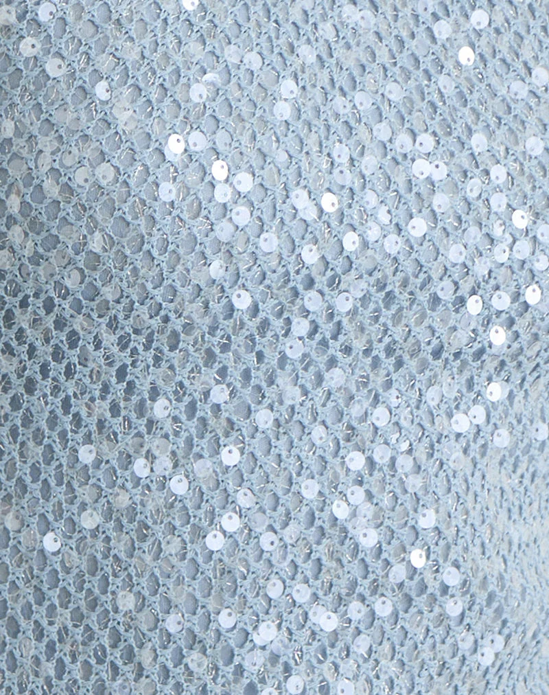 Robe Urlanda en maille à paillettes bleu écume de mer