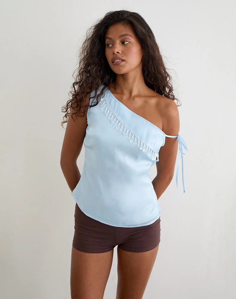 Haut Dalvia en organza satiné bleu clair