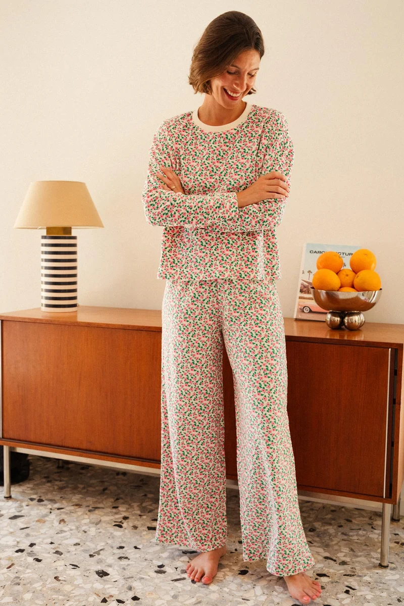 Pyjama Doudou Coton BIO - Mini Fleurs Rose