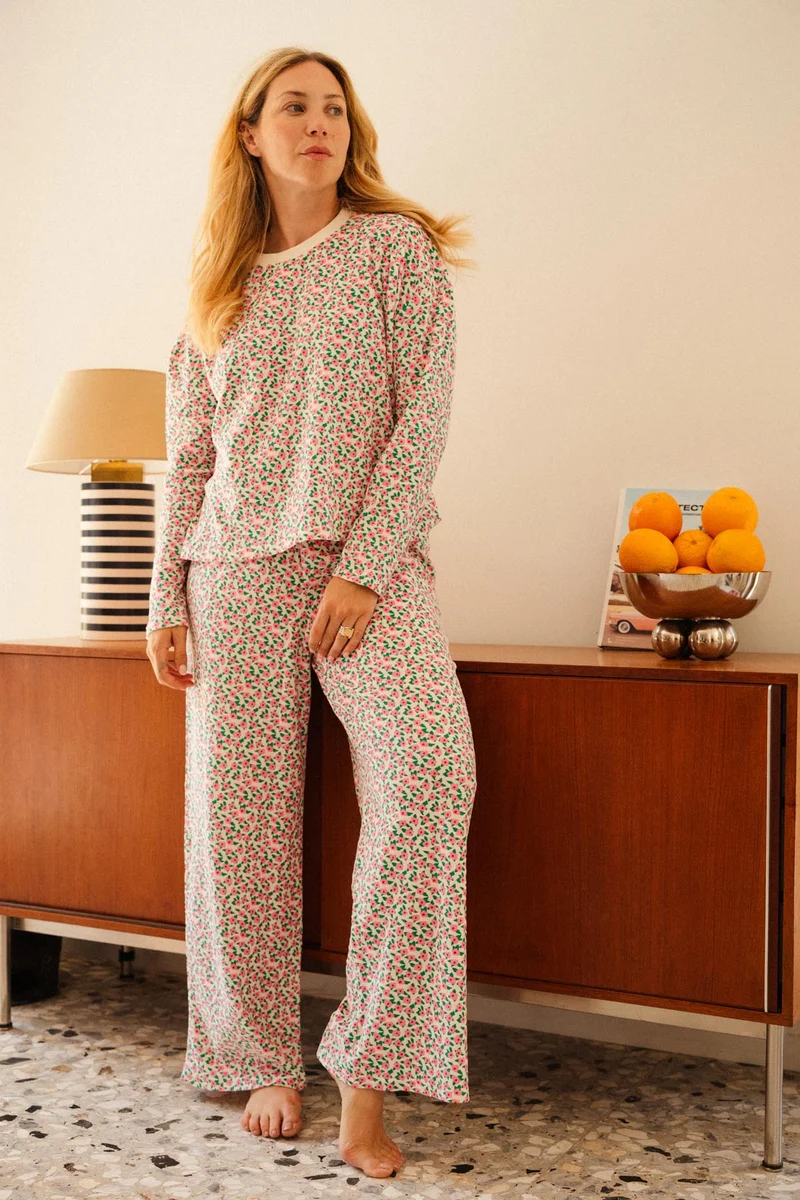 Pyjama Doudou Coton BIO - Mini Fleurs Rose