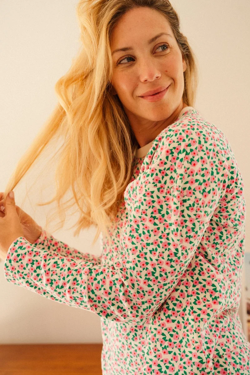 Pyjama Doudou Coton BIO - Mini Fleurs Rose