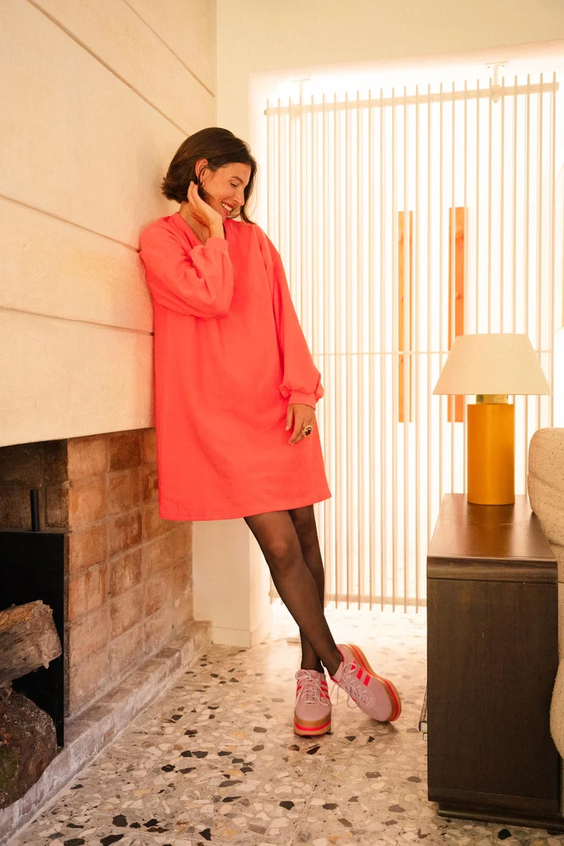 Robe Sweat Cocoon Coton BIO - Rose