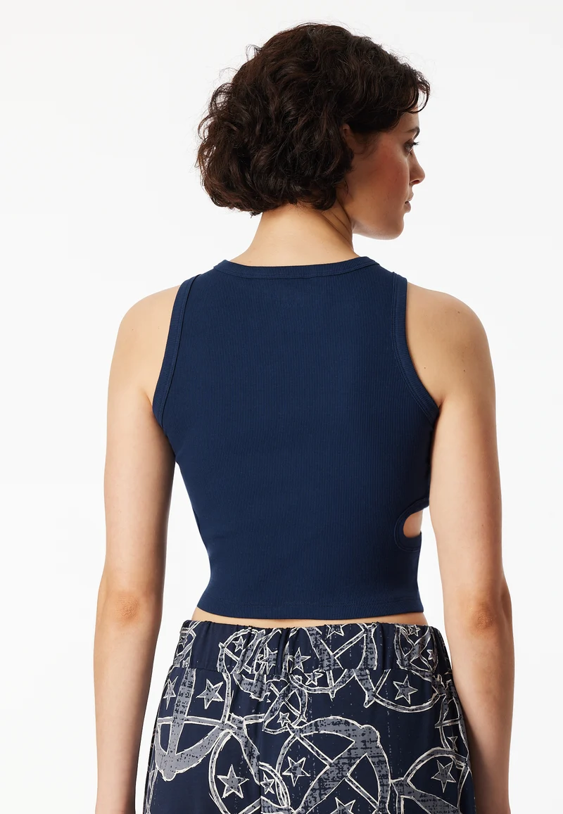 Crop Top Doppelripp mit Cut-Outs Dunkelblau - SCHIESSER 150 Years