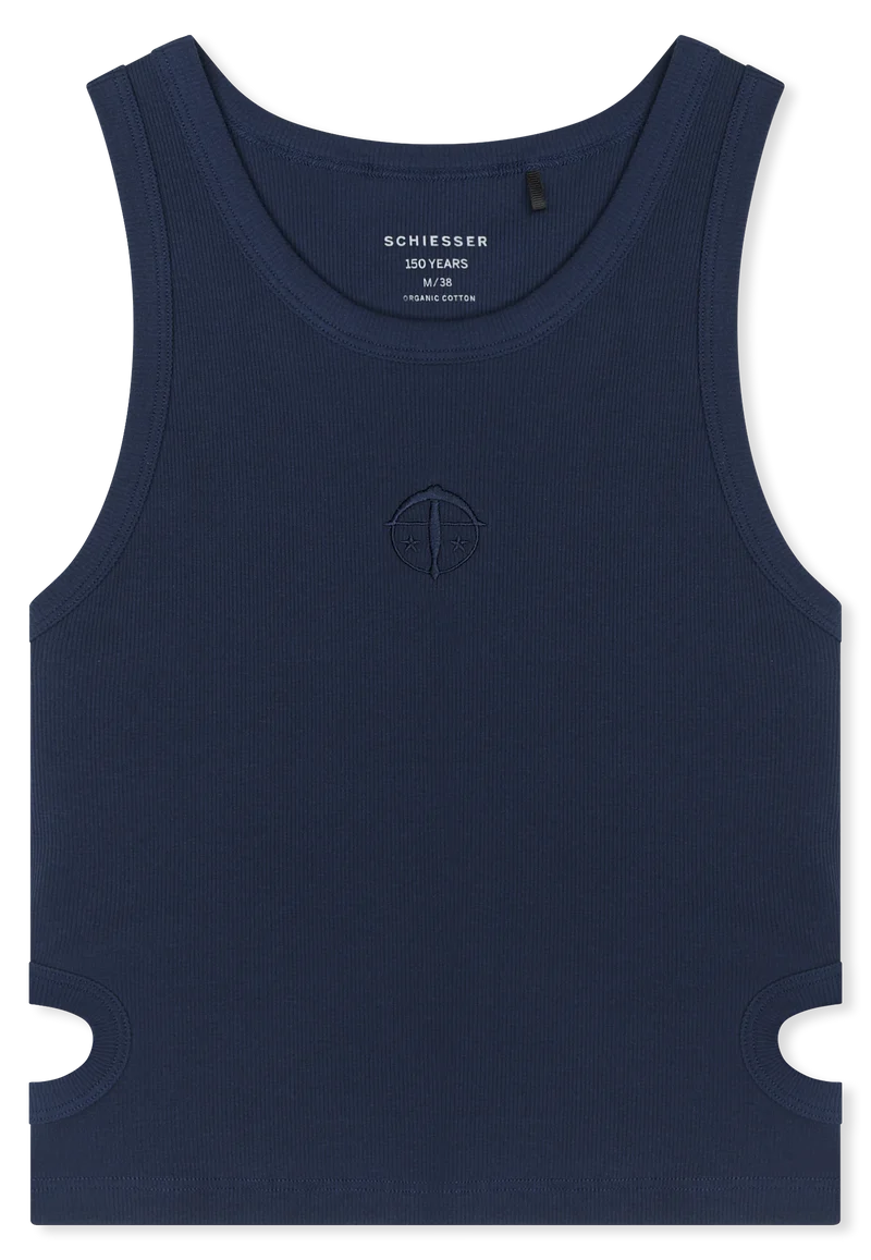 Crop Top Doppelripp mit Cut-Outs Dunkelblau - SCHIESSER 150 Years