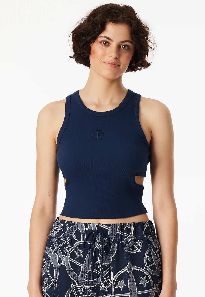 Crop Top Doppelripp mit Cut-Outs Dunkelblau - SCHIESSER 150 Years