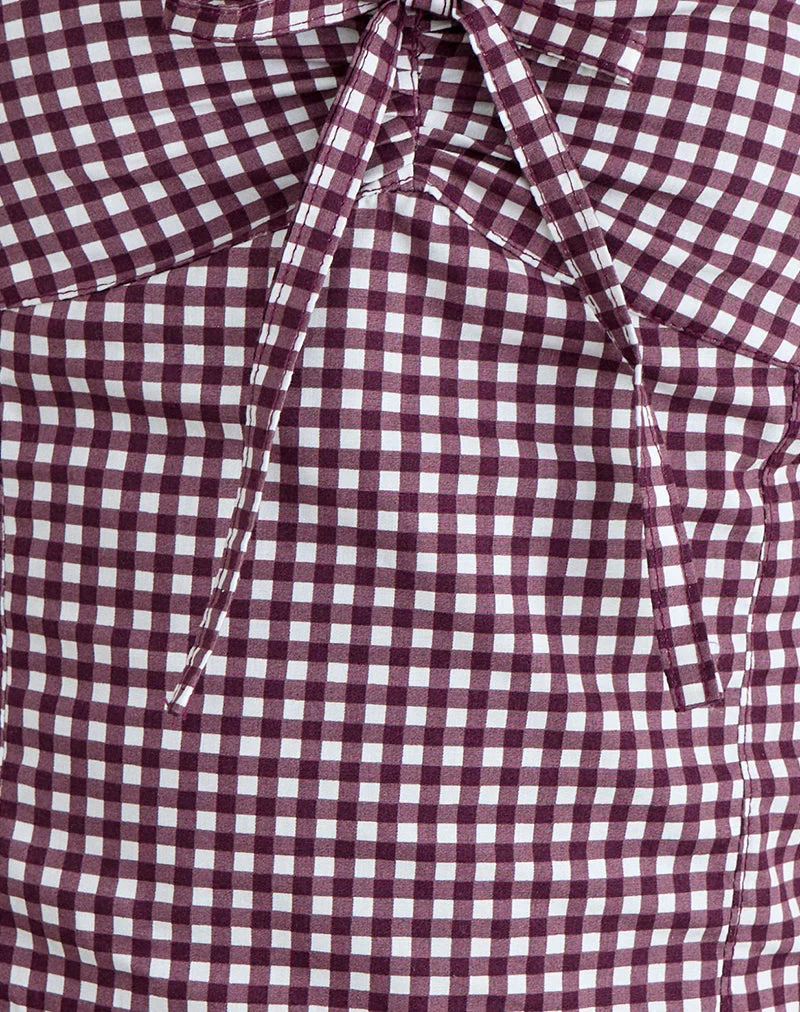 Haut à col licou Kampi, motif vichy mini, couleur vin